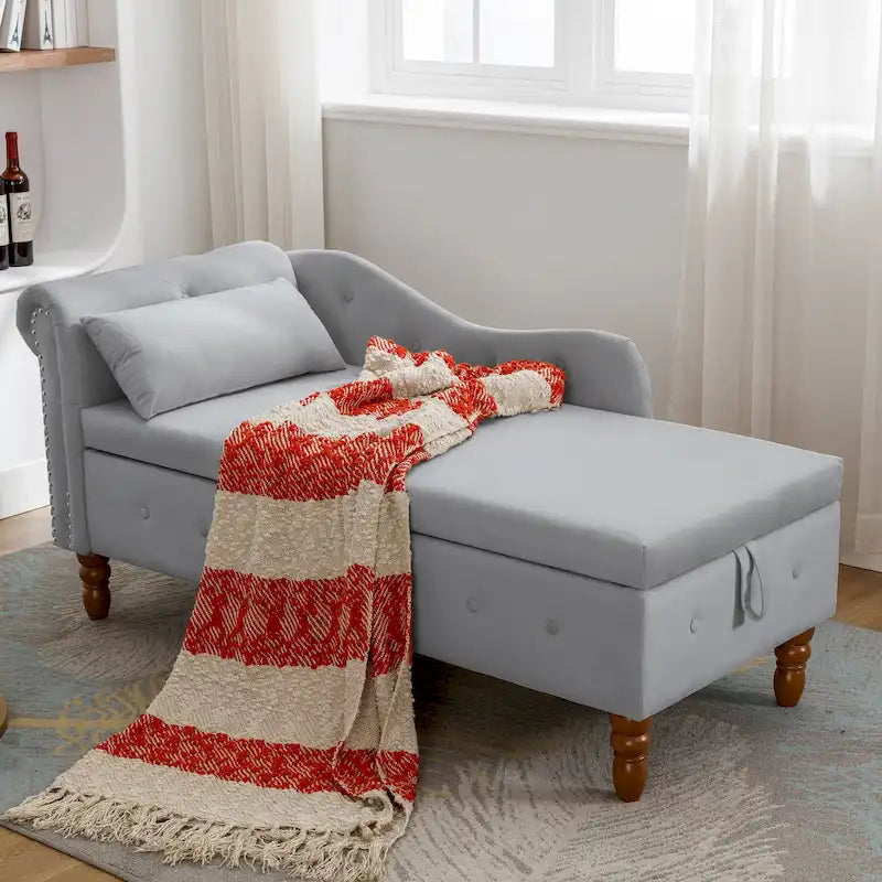 Chaise longue en velours rembourrée à accoudoirs arrondis pour chambre à coucher