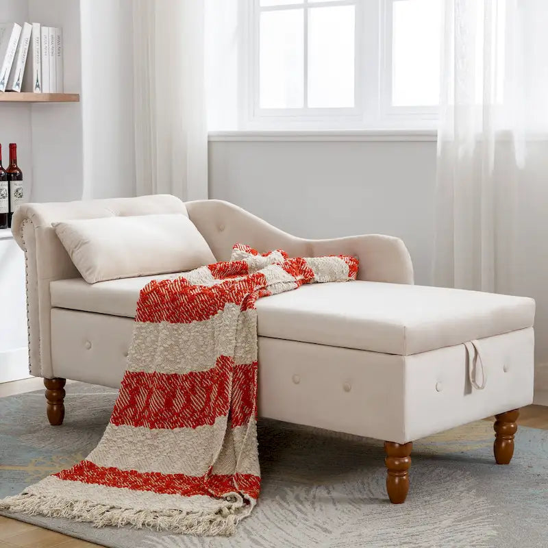 Chaise longue en velours rembourrée à accoudoirs arrondis pour chambre à coucher