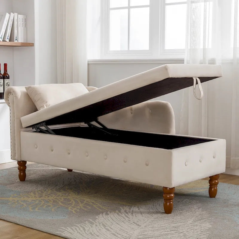Chaise longue en velours rembourrée à accoudoirs arrondis pour chambre à coucher