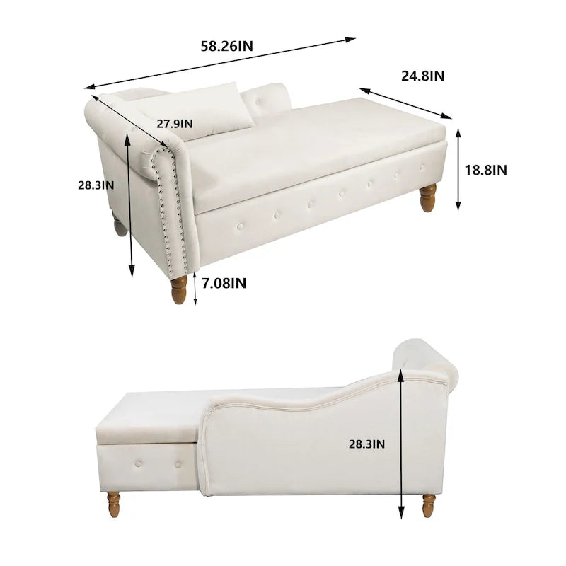 Chaise longue en velours rembourrée à accoudoirs arrondis pour chambre à coucher