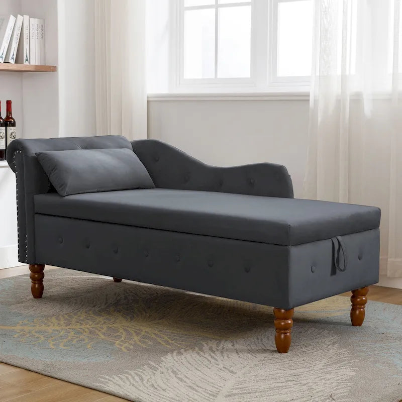 Chaise longue en velours rembourrée à accoudoirs arrondis pour chambre à coucher
