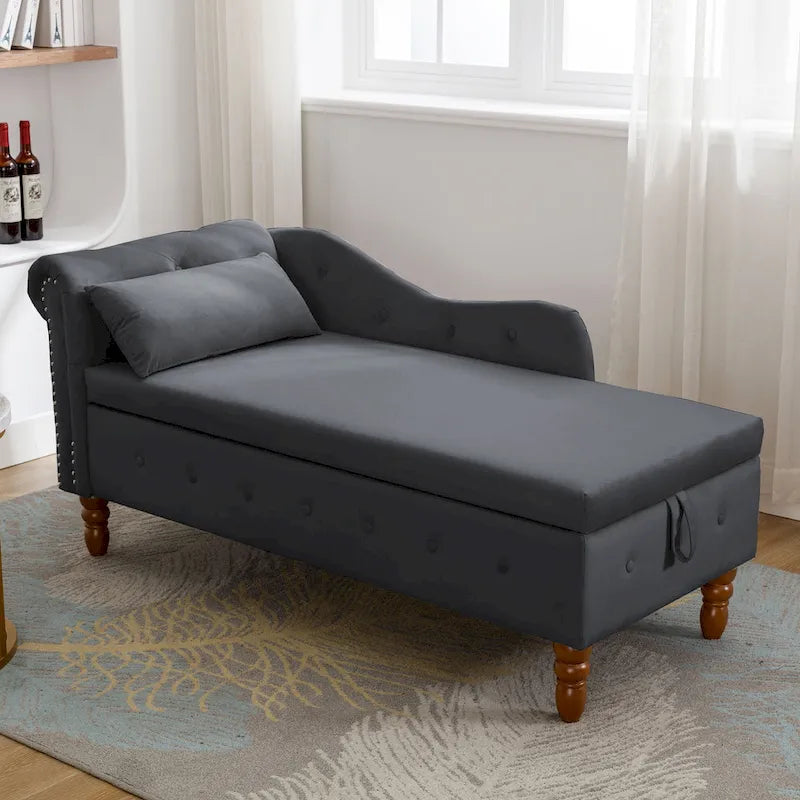 Chaise longue en velours rembourrée à accoudoirs arrondis pour chambre à coucher