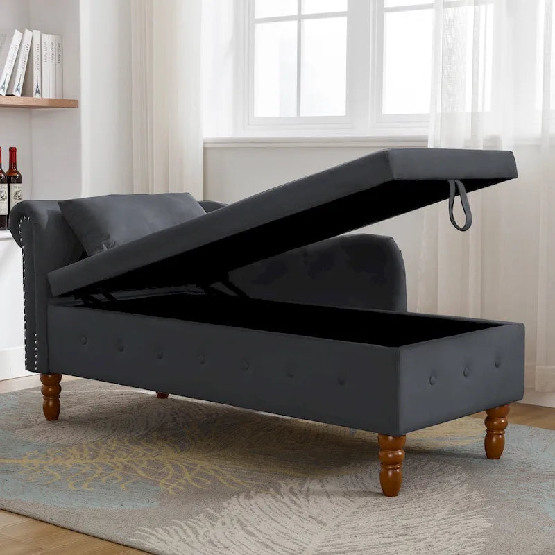 Chaise longue en velours rembourrée à accoudoirs arrondis pour chambre à coucher