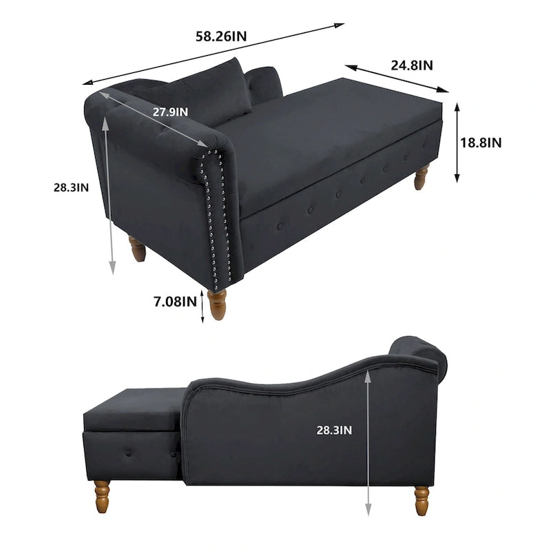 Chaise longue en velours rembourrée à accoudoirs arrondis pour chambre à coucher