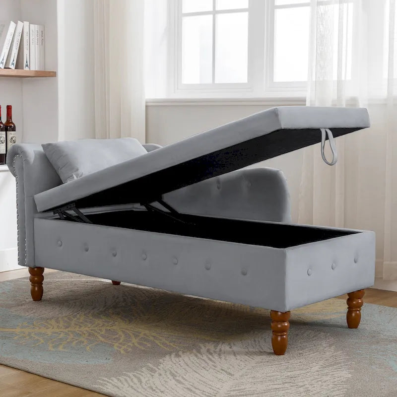 Chaise longue en velours rembourrée à accoudoirs arrondis pour chambre à coucher