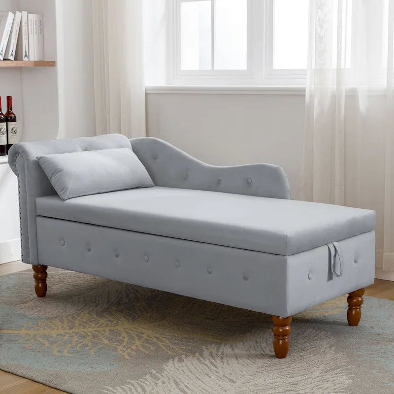 Chaise longue en velours rembourrée à accoudoirs arrondis pour chambre à coucher