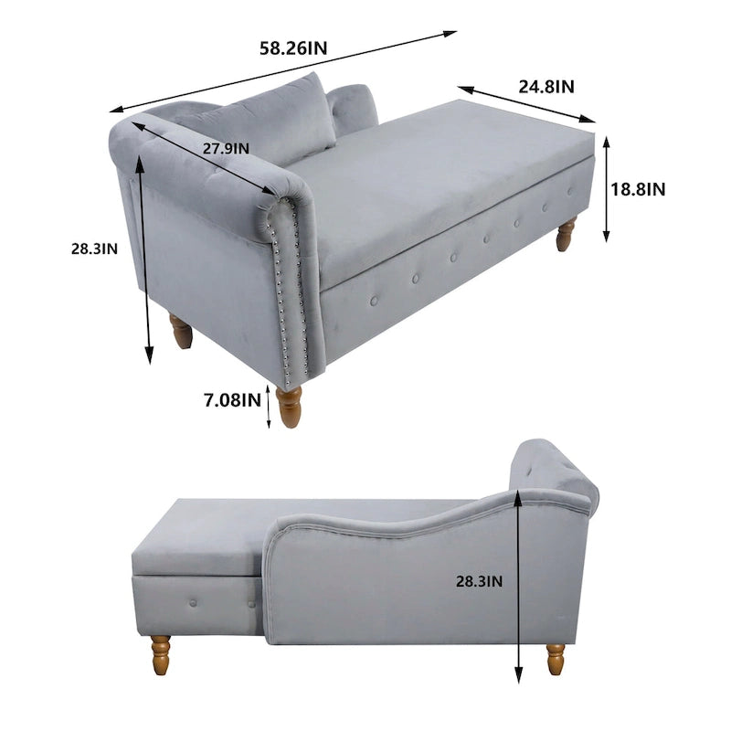 Chaise longue en velours rembourrée à accoudoirs arrondis pour chambre à coucher