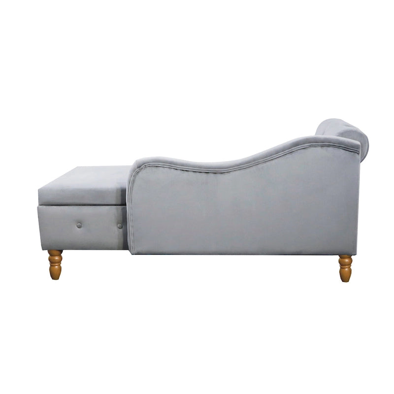 Chaise longue en velours rembourrée à accoudoirs arrondis pour chambre à coucher