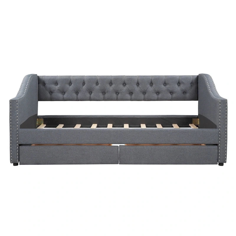 Lit de repos capitonné de taille double avec tiroirs