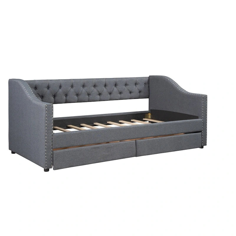 Lit de repos capitonné de taille double avec tiroirs