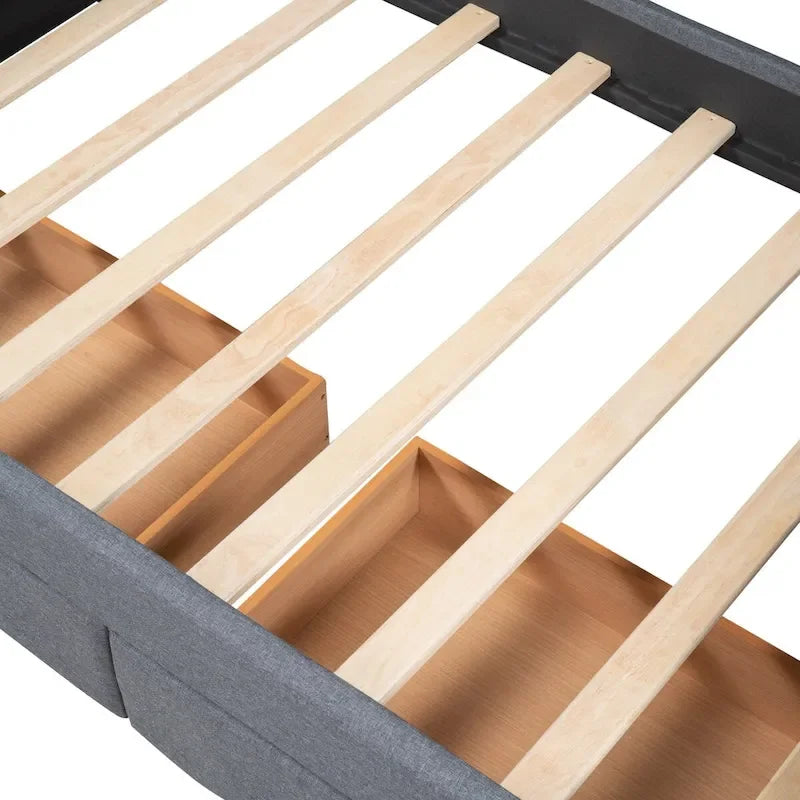 Lit de repos capitonné de taille double avec tiroirs