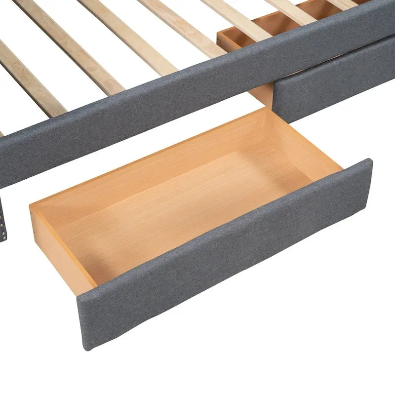 Lit de repos capitonné de taille double avec tiroirs