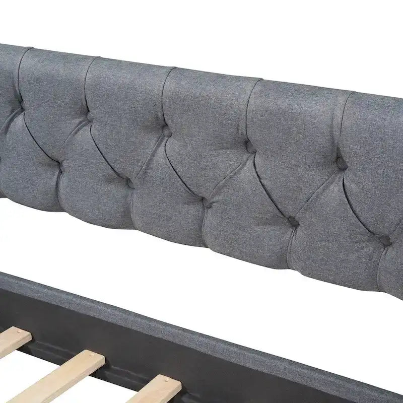 Lit de repos capitonné de taille double avec tiroirs