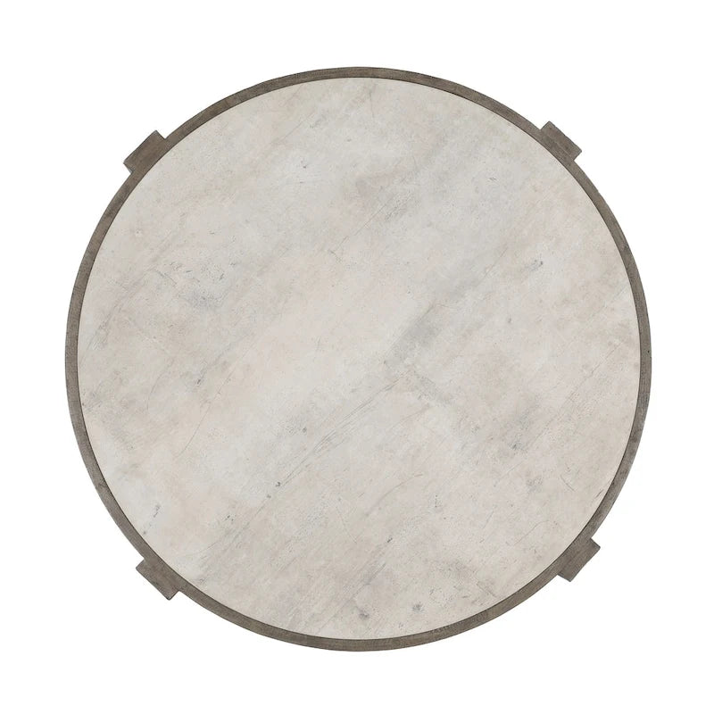 Table basse ronde en pin recyclé gris vieilli