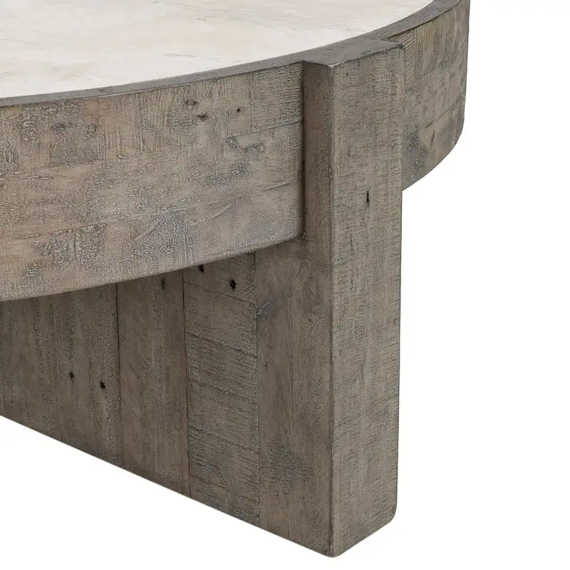 Table basse ronde en pin recyclé gris vieilli