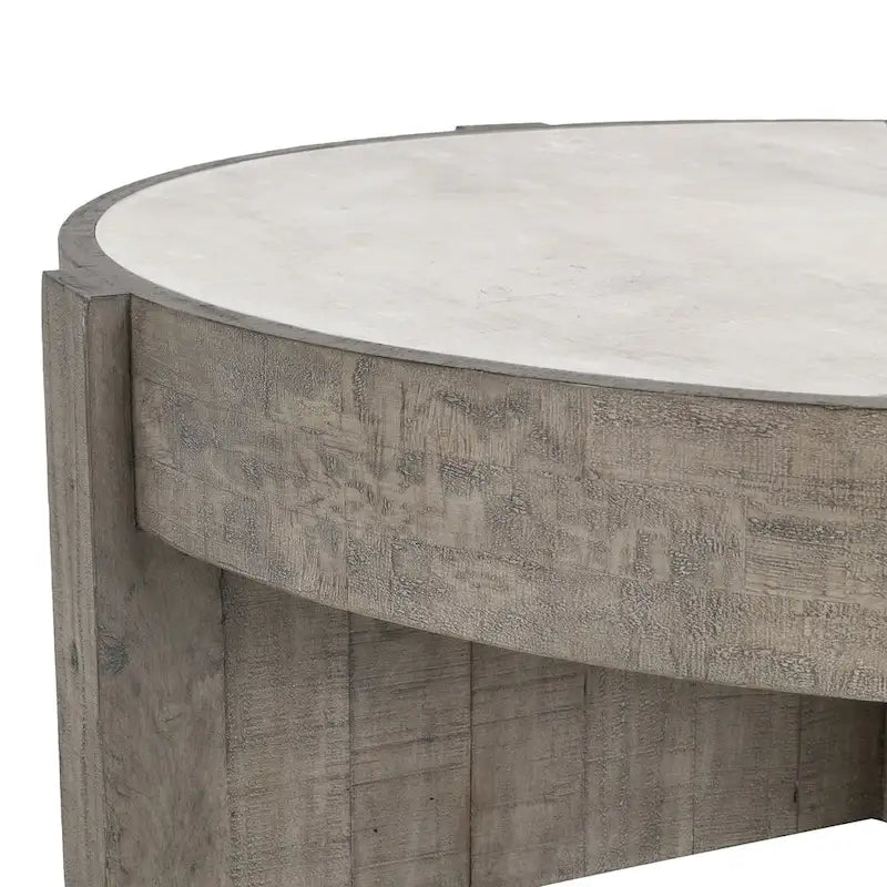 Table basse ronde en pin recyclé gris vieilli