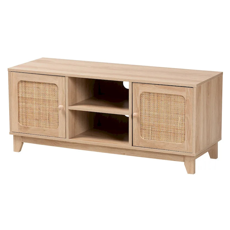 Meuble TV 2 portes en rotin naturel