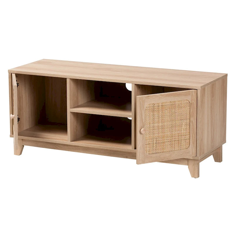 Meuble TV 2 portes en rotin naturel