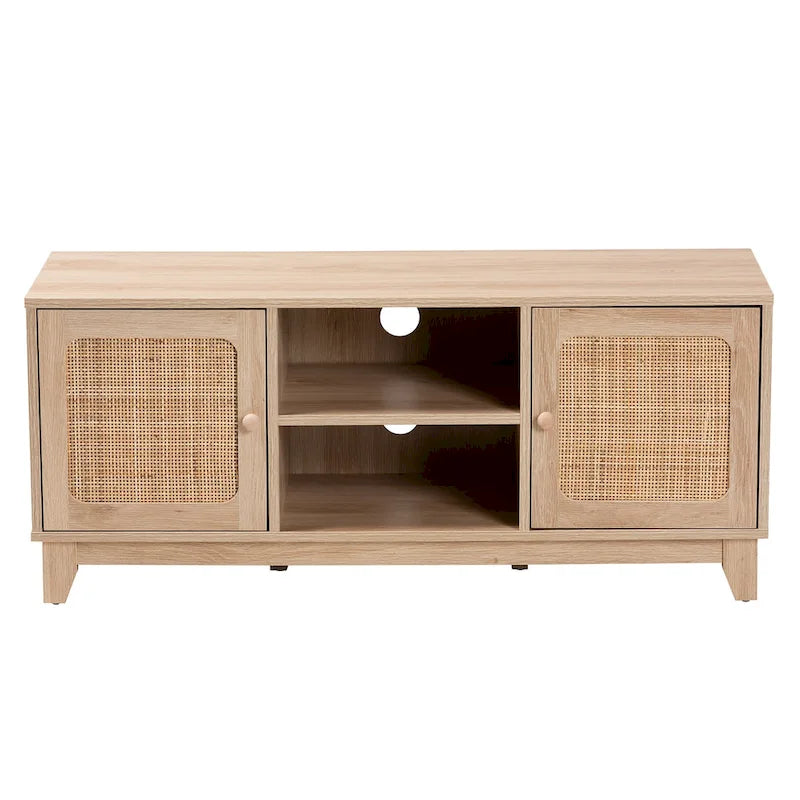 Meuble TV 2 portes en rotin naturel