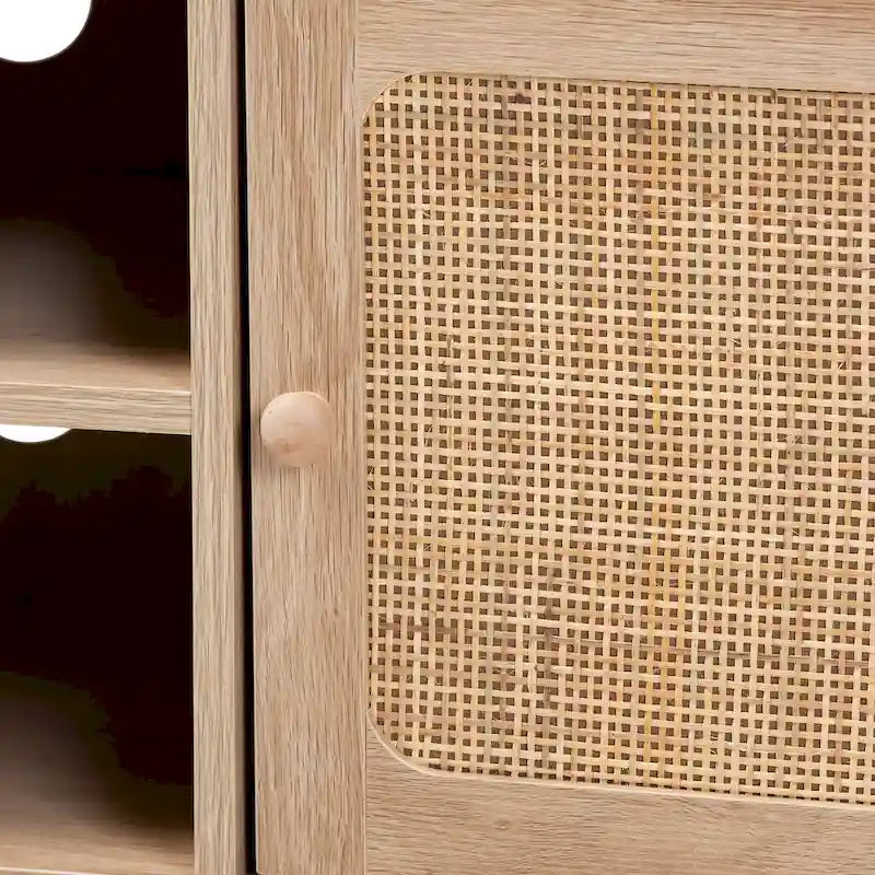 Meuble TV 2 portes en rotin naturel