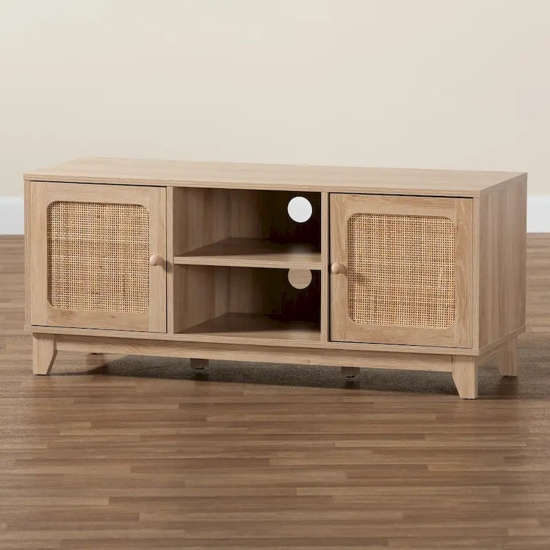 Meuble TV 2 portes en rotin naturel