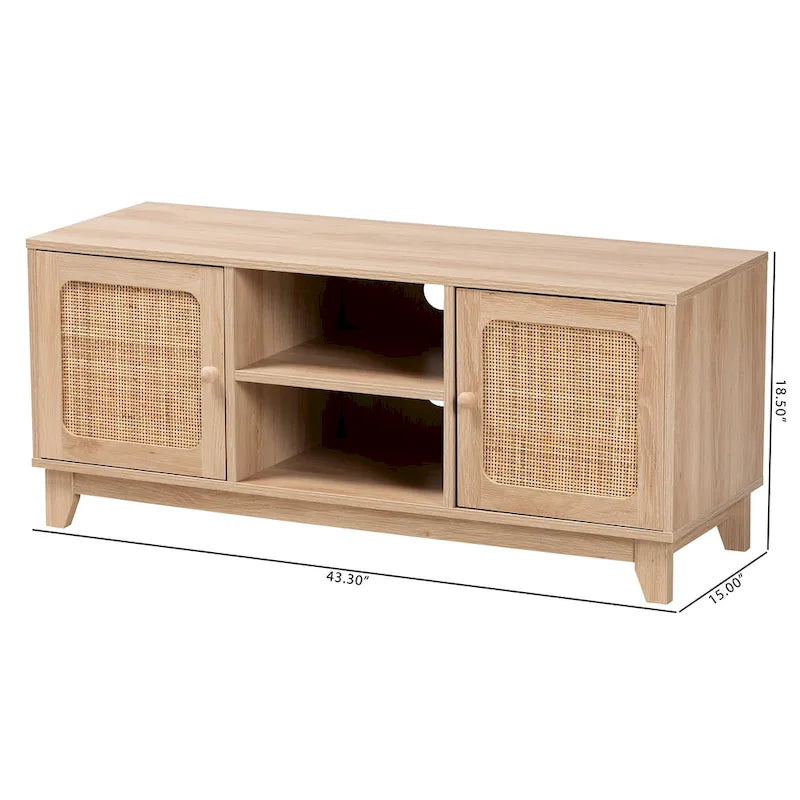 Meuble TV 2 portes en rotin naturel