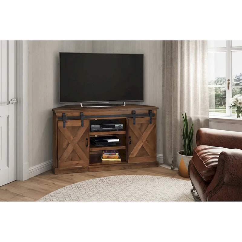 Meuble TV d'angle, aucun assemblage requis, finition vieux whiskey