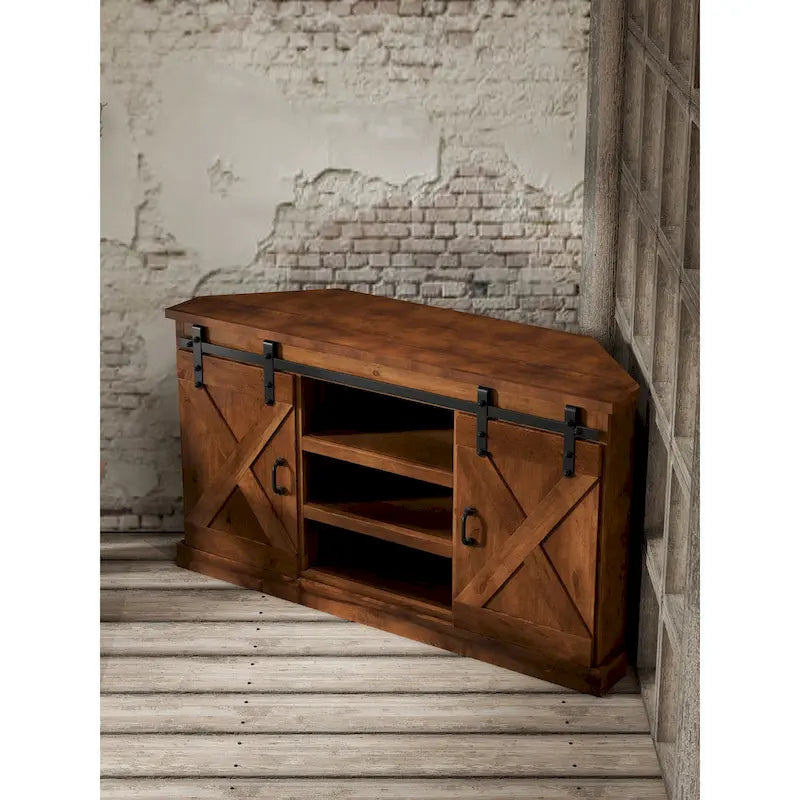 Meuble TV d'angle, aucun assemblage requis, finition vieux whiskey