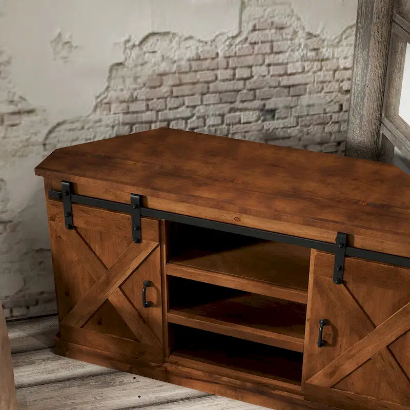 Meuble TV d'angle, aucun assemblage requis, finition vieux whiskey