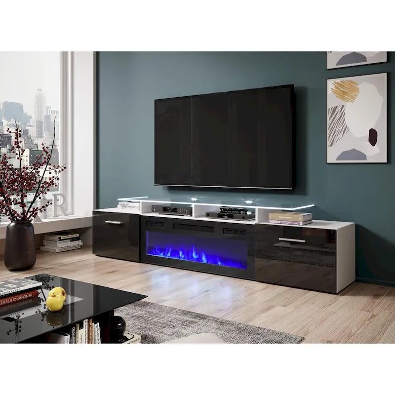 Meuble TV moderne 75 avec cheminée électrique