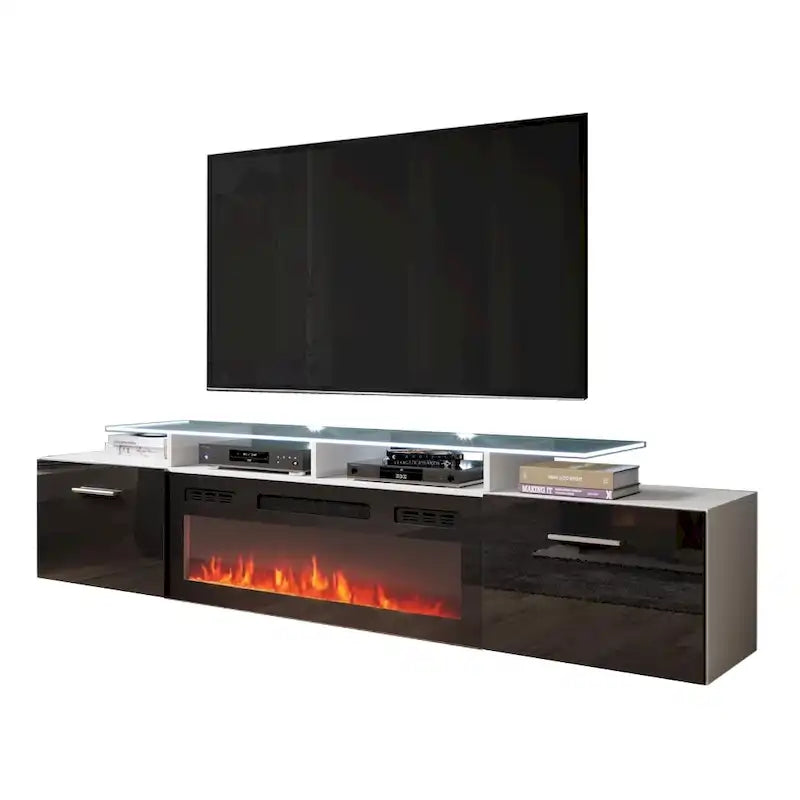Meuble TV moderne 75 avec cheminée électrique