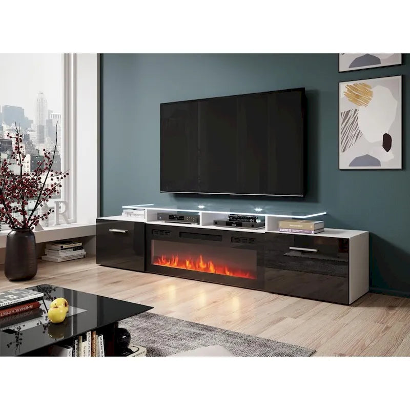 Meuble TV moderne 75 avec cheminée électrique
