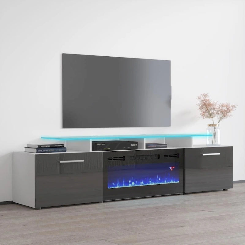 Meuble TV moderne 75 avec cheminée électrique