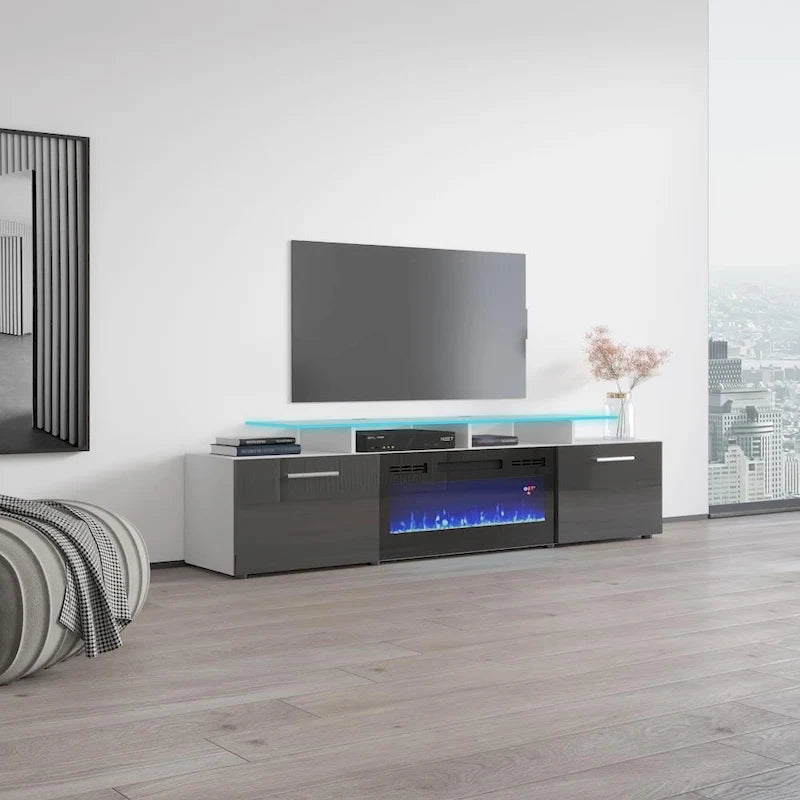 Meuble TV moderne 75 avec cheminée électrique