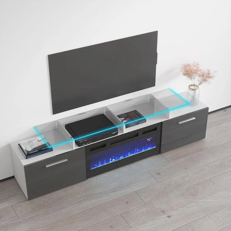 Meuble TV moderne 75 avec cheminée électrique