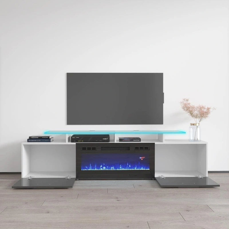 Meuble TV moderne 75 avec cheminée électrique