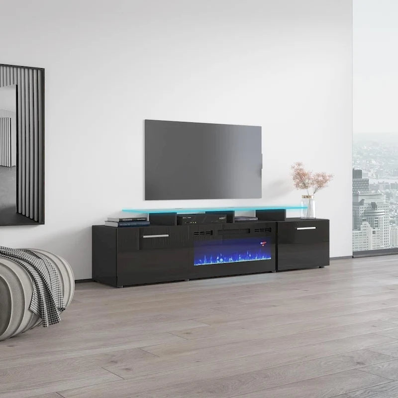 Meuble TV moderne 75 avec cheminée électrique