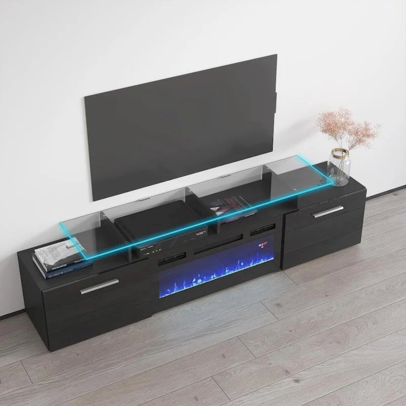 Meuble TV moderne 75 avec cheminée électrique