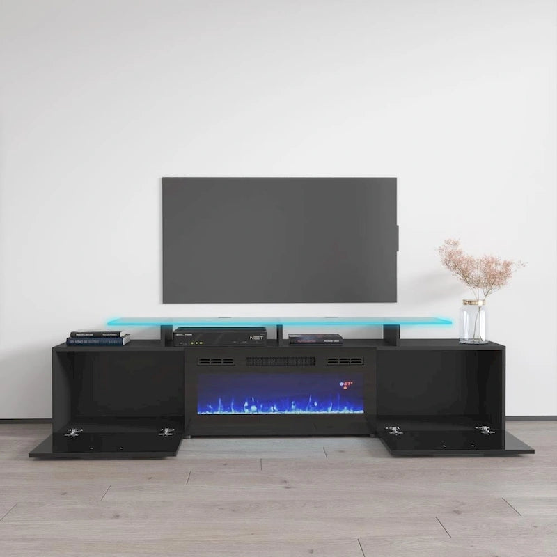 Meuble TV moderne 75 avec cheminée électrique
