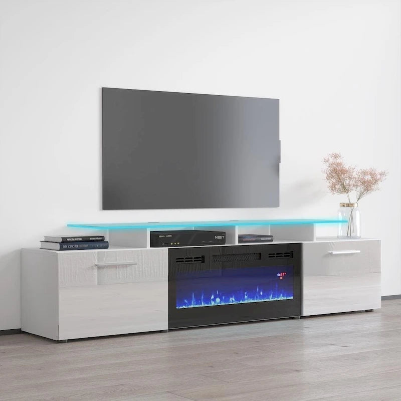 Meuble TV moderne 75 avec cheminée électrique