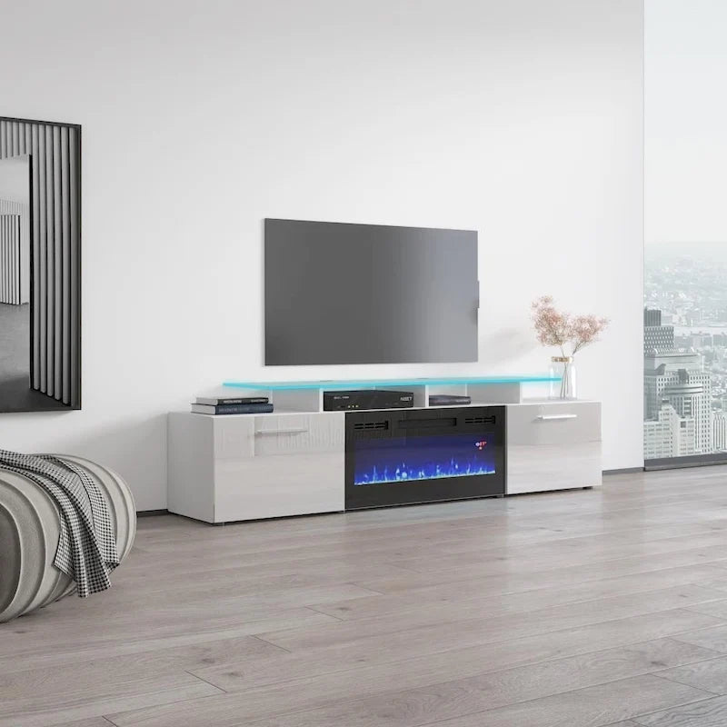 Meuble TV moderne 75 avec cheminée électrique