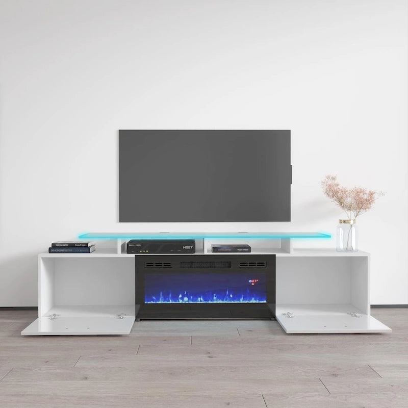 Meuble TV moderne 75 avec cheminée électrique