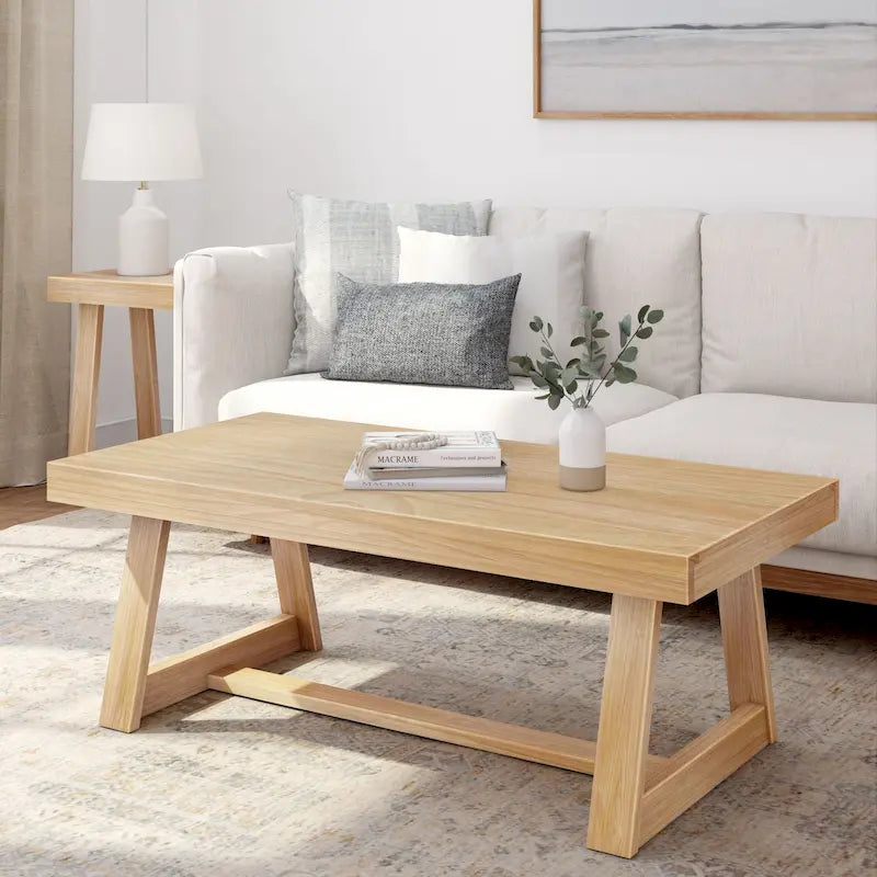 Table basse classique rectangulaire avec pieds tréteaux