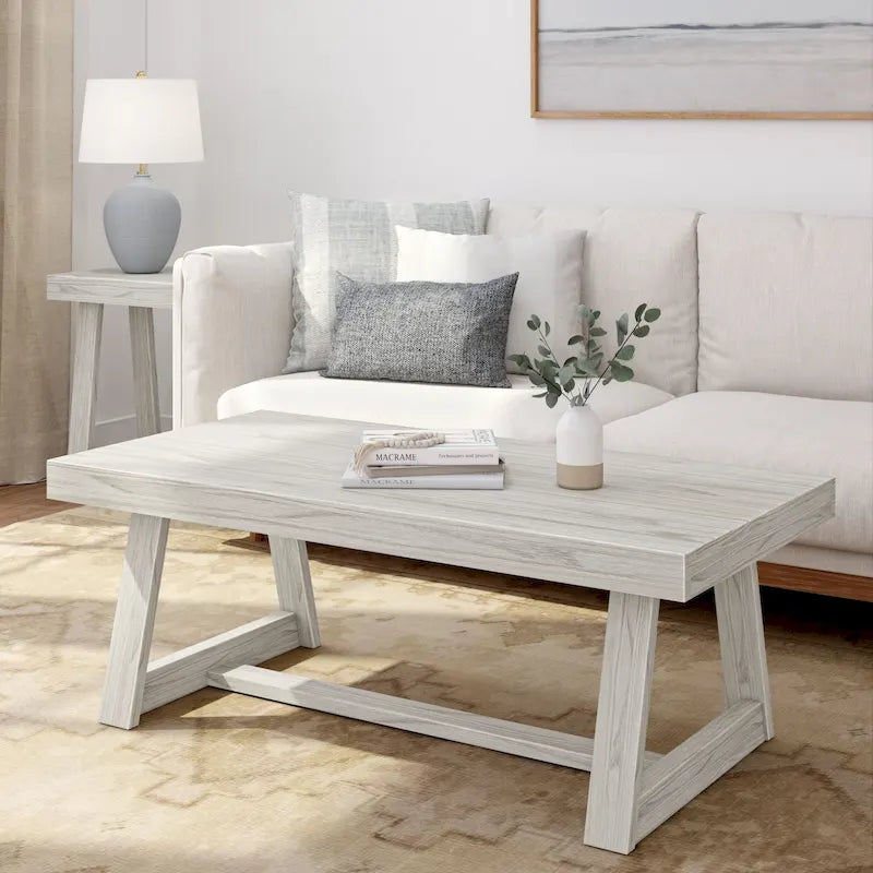 Table basse classique rectangulaire avec pieds tréteaux