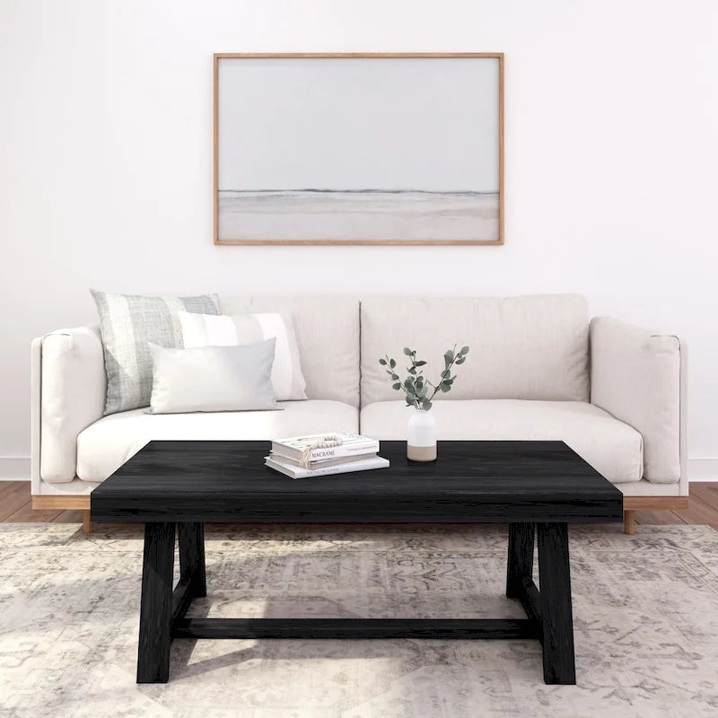 Table basse classique rectangulaire avec pieds tréteaux