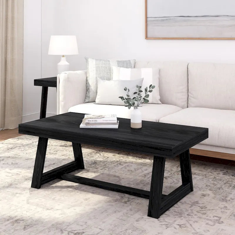 Table basse classique rectangulaire avec pieds tréteaux