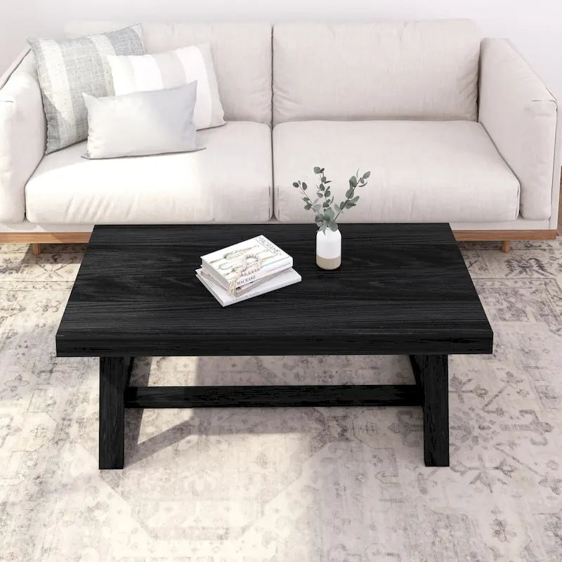 Table basse classique rectangulaire avec pieds tréteaux