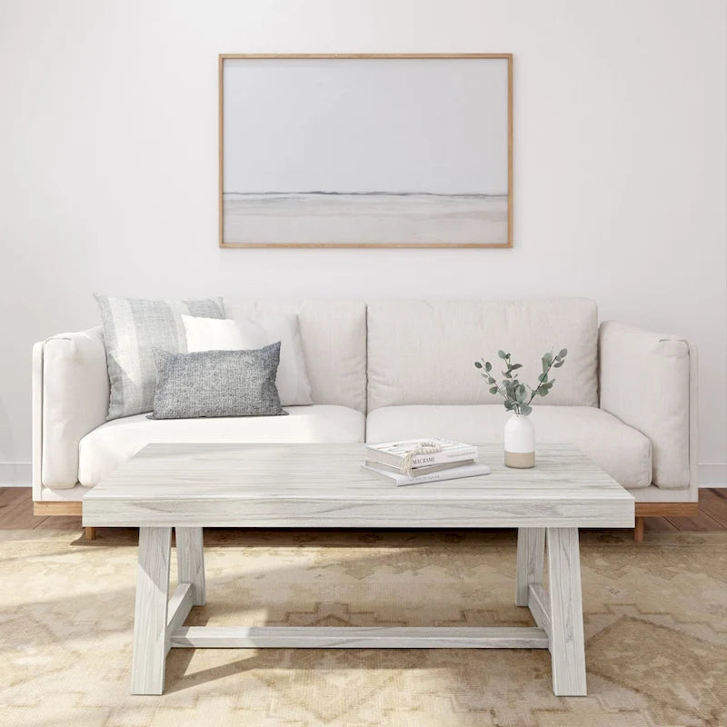 Table basse classique rectangulaire avec pieds tréteaux