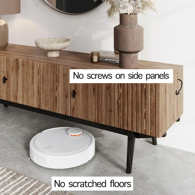 Meuble TV compatible avec design à lattes et pieds en bois