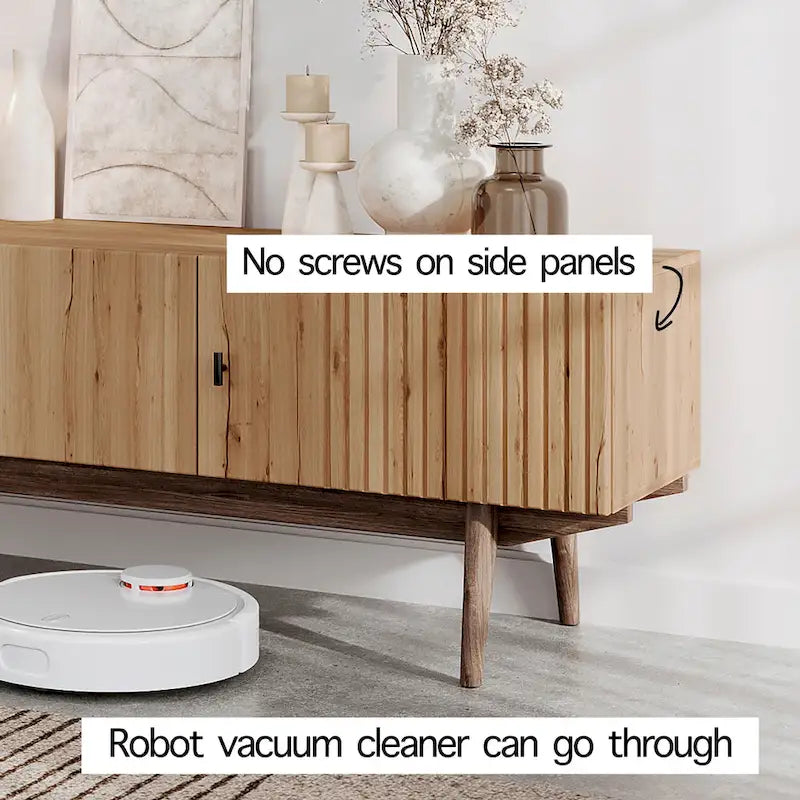 Meuble TV compatible avec design à lattes et pieds en bois